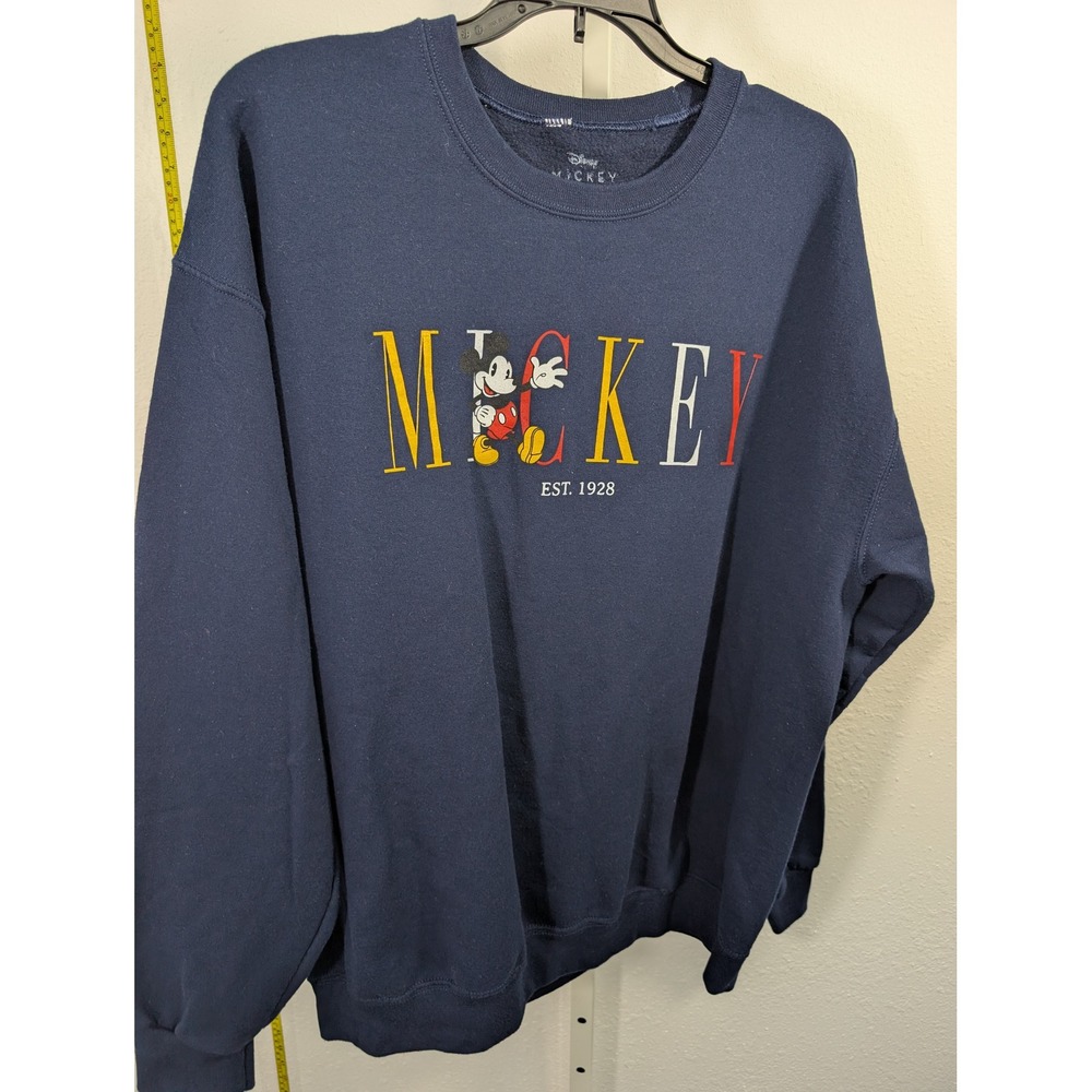 Disney‎ Mickey Mouse Navy Blue Crewneck Sweatshirt Graphic EST 1928 Fleece Large